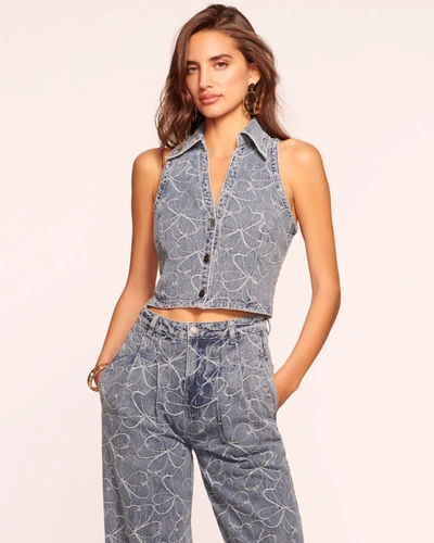 Ramy Brook Deacon Embroidered Denim Vest In Indigo Floral