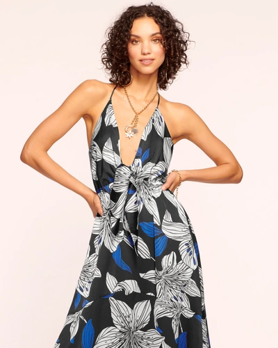 Ramy Brook Estrella V-neck Midi Dress In Black Lily Print