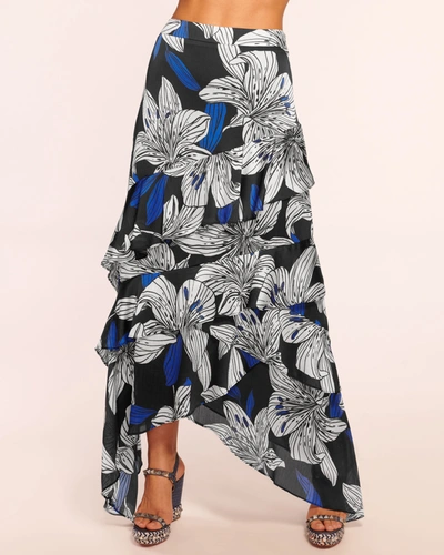 Ramy Brook Elina Tiered Maxi Skirt In Black Lily Print
