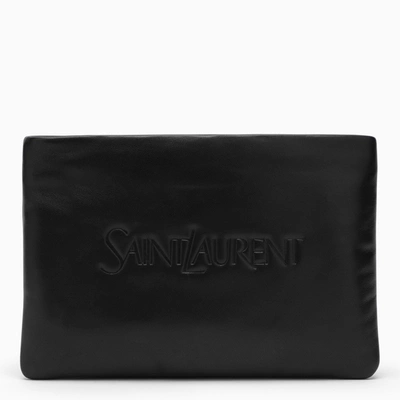 Saint Laurent Black Padded Leather Clutch Bag With Logo