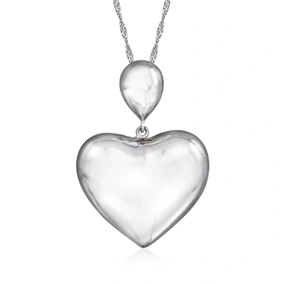 Ross-simons Italian Sterling Silver Puffed Heart Pendant Necklace In White