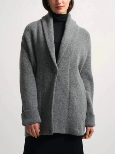 White + Warren Brushed Lofty Blend Shawl Collar Coat In Grey