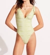 Seafolly Stripe V One Piece In Soft Olive In Multi