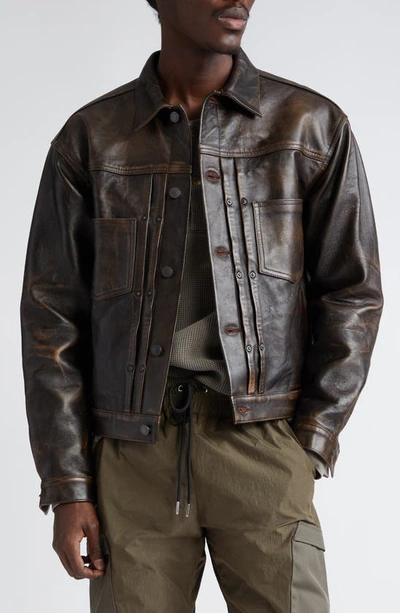 John Elliott Thumper Type Ii Leather Jacket In Brown