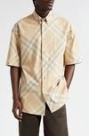 BURBERRY EQUESTRIAN KNIGHT DETAIL CHECK OVERSIZE COTTON BUTTON-DOWN SHIRT