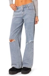 Edikted Debbie Ripped Low Rise Wide Leg Jeans In Light-blue