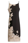 Donna Karan Floral Slipdress In Black/ Parchment Multi