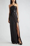 RAMY BROOK MORA FLORAL LACE BODICE HALTER GOWN