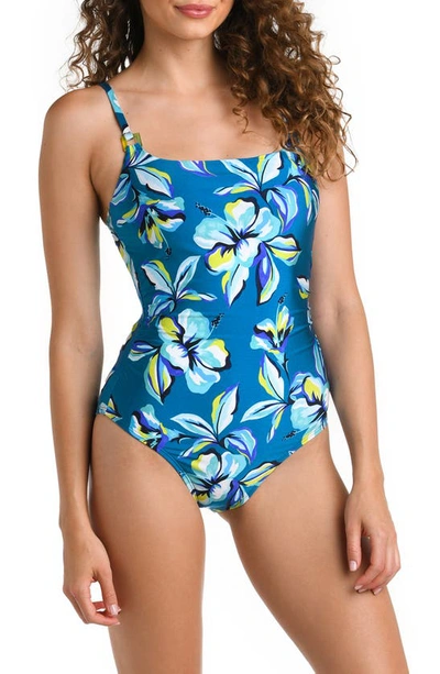 La Blanca Hibiscus-print One-piece Swimsuit In Blue