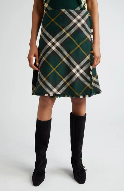 Burberry Check-pattern Wool Skirt In Green