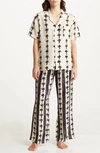 DESMOND & DEMPSEY PALM STRIPE LINEN PAJAMAS