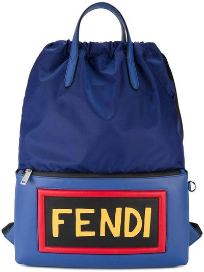 Fendi Logo Patch Backpack In Blue