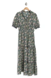 Max Studio Short Sleeve Tiered Maxi Dress In Blpkglrd