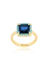 Gabi Rielle Cubic Zirconia Square Halo Adjustable Ring In Gold/turquoise