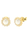 Gabi Rielle Sunlite Pavé Cz & Mother Of Pearl Stud Earrings In Gold