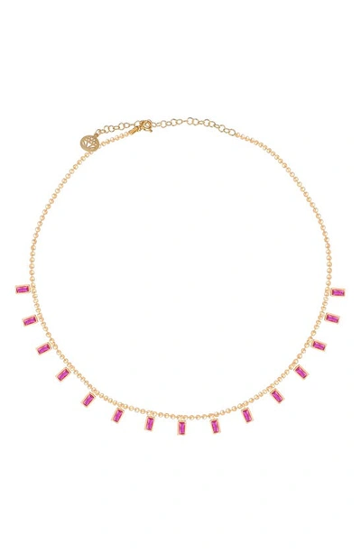 Gabi Rielle Pink Petal Baguette Necklace In Gold