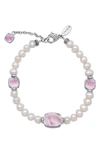 Samuel B. Sterling Silver 7–8mm Pearl & Pink Mother-of-pearl Station Bracelet In Pink/ White