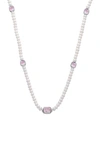Samuel B. Sterling Silver Pink Mother-of-pearl Station 7–8mm Pearl Necklace In Pink/ White