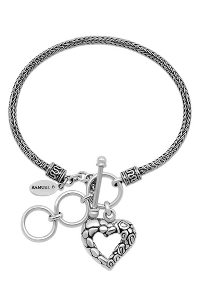 SAMUEL B. TULANG NAGA STERLING SILVER HEART CHARM TOGGLE BRACELET