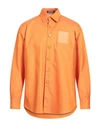 Raf Simons Man Shirt Orange Size S Cotton, Leather