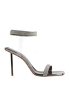 Amina Muaddi Embellished Fabric Rih Sandals In Grey