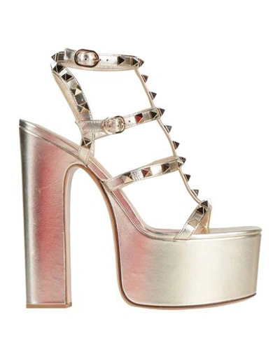 Valentino Garavani Woman Sandals Platinum Size 10 Soft Leather In Grey
