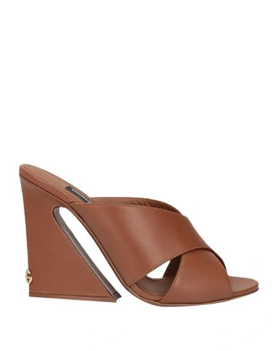 Dolce & Gabbana Maroon Logo Keira Leather Slides Sandals Women's Shoes