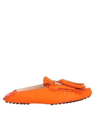 Tod's Woman Loafers Orange Size 5.5 Soft Leather
