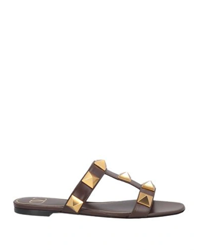 Valentino Garavani Woman Sandals Dark Brown Size 6 Textile Fibers In Brown