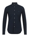 Brooksfield Man Shirt Navy Blue Size 15 Cotton, Elastane