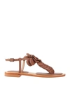 Hadel Woman Thong Sandal Camel Size 9 Soft Leather In Beige