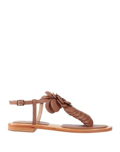 Hadel Woman Thong Sandal Camel Size 9 Soft Leather In Beige