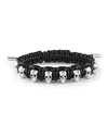 Philipp Plein Stainless Steel 3d $kull Black Cord Slider Bracelet In Silver/black