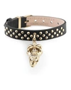 Philipp Plein Gold-tone Ip Stainless Steel Pave Crowned 3d $kull Charm Studded Leather Bracelet In Gold