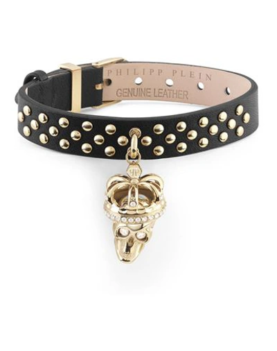 Philipp Plein Gold-tone Ip Stainless Steel Pave Crowned 3d $kull Charm Studded Leather Bracelet