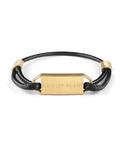 Philipp Plein Gold-tone Ip Stainless Steel Logo Tag Braided Leather Bracelet In Gold/black