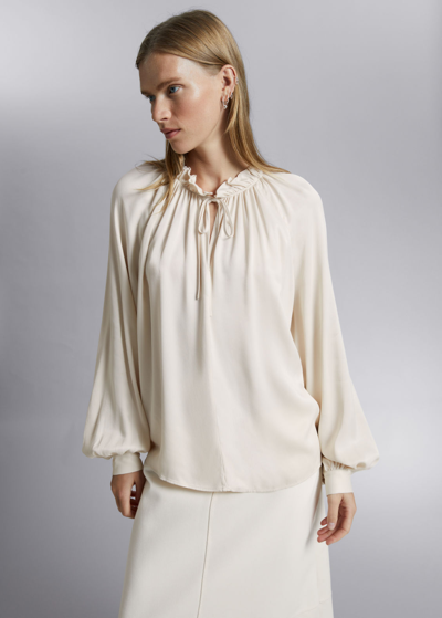 Other Stories Frilled Tie-neck Blouse In Beige