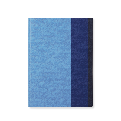 Smythson Printed Stripe Soho Notebook In Panama In Nile Blue