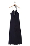 Go Couture Low-v Halter Jumpsuit In Navy