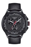 Tissot Men's Swiss Chronograph T-race Cycling Giro D'italia Black Leather Strap Watch 45mm In Black