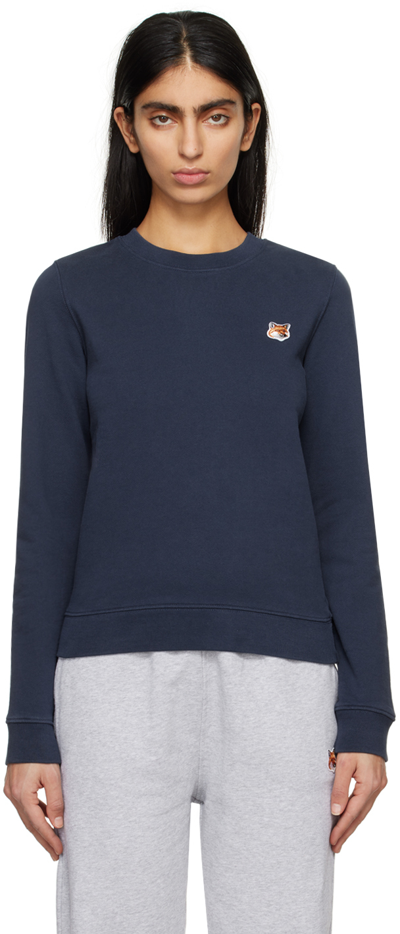 Maison Kitsuné Navy Fox Head Sweatshirt In P476 Ink Blue