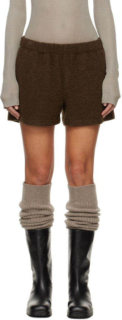 Rier Brown Drawstring Shorts In Ebane Fleece