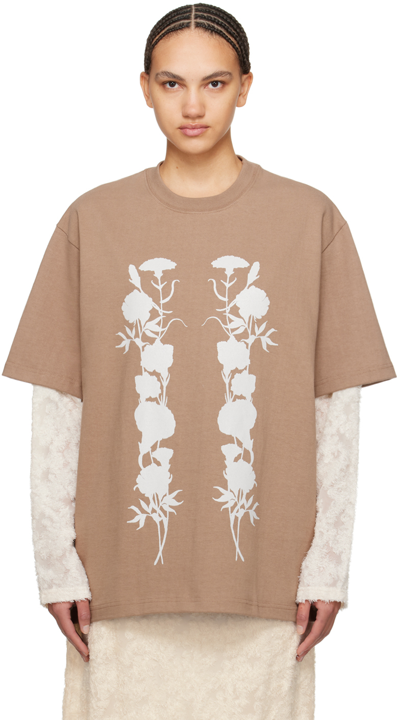 Song For The Mute Brown 'white Foliage' Long Sleeve T-shirt In Dusty Pink