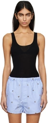 Rier Black Ribbed Tank Top In Black Silk