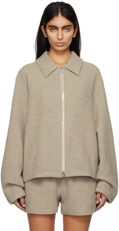 Rier Taupe Spread Collar Jacket In Stone Fleece