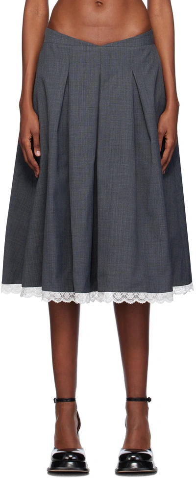 Shushu-tong Lace-trim Pleated Skirt In Grau