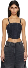 Amiri Cropped Denim Bustier Top With Spaghetti Straps In Faded Black