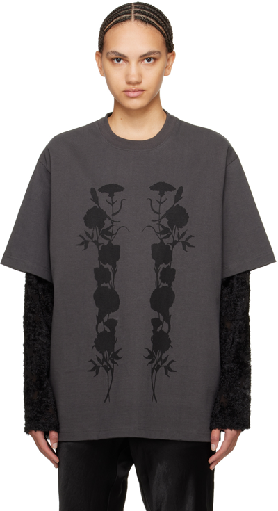 Song For The Mute Grey 'black Foliage' Long Sleeve T-shirt In Grey