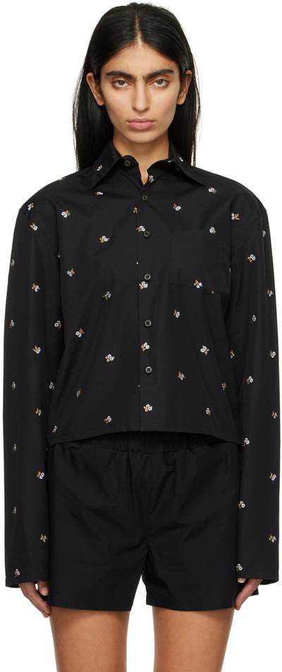 Rier Black Floral Shirt In Black Flowers Pop