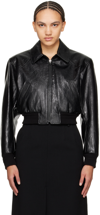 RECTO BLACK LYON FAUX-LEATHER BOMBER JACKET